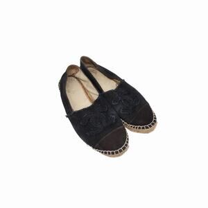 Chanel Fabric Interlocking CC Logo Canvas Espadrilles Flats Black Size 39